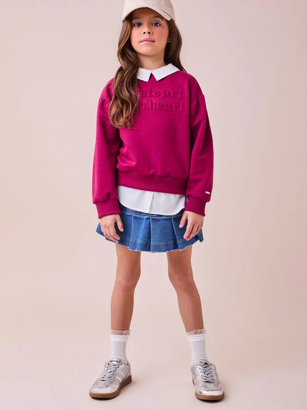 Short Saia Jeans com Pregas