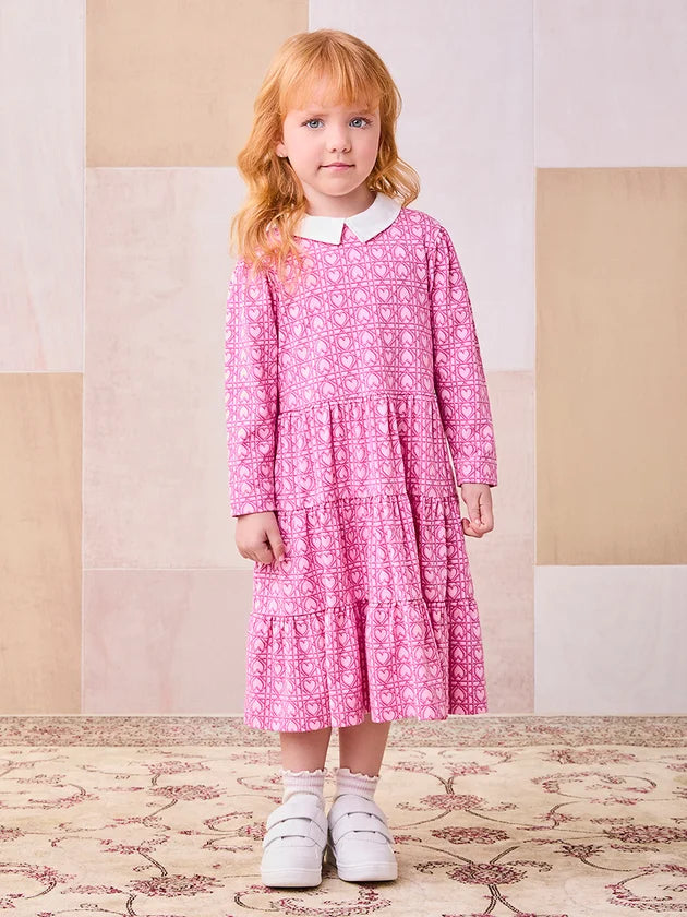 Vestido Rosa com Estampa de Corações