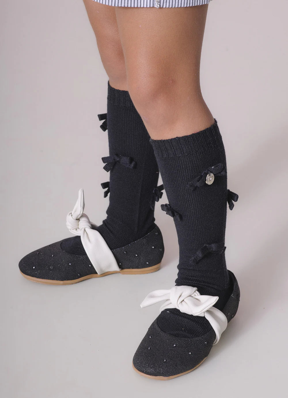 Meia Tricot Lacinhos Preta Pituchinhus