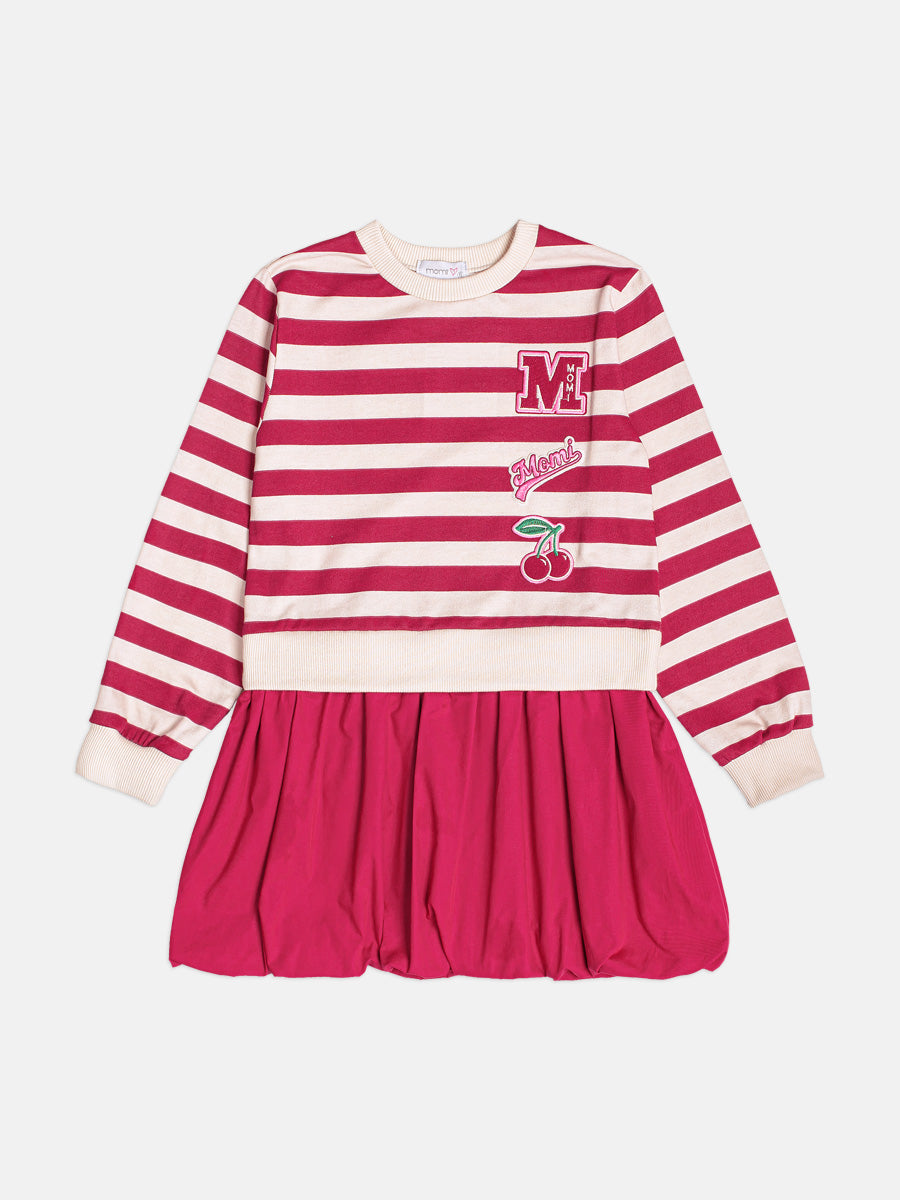 Vestido Manga Longa Listrado Balone Cranberry Momi
