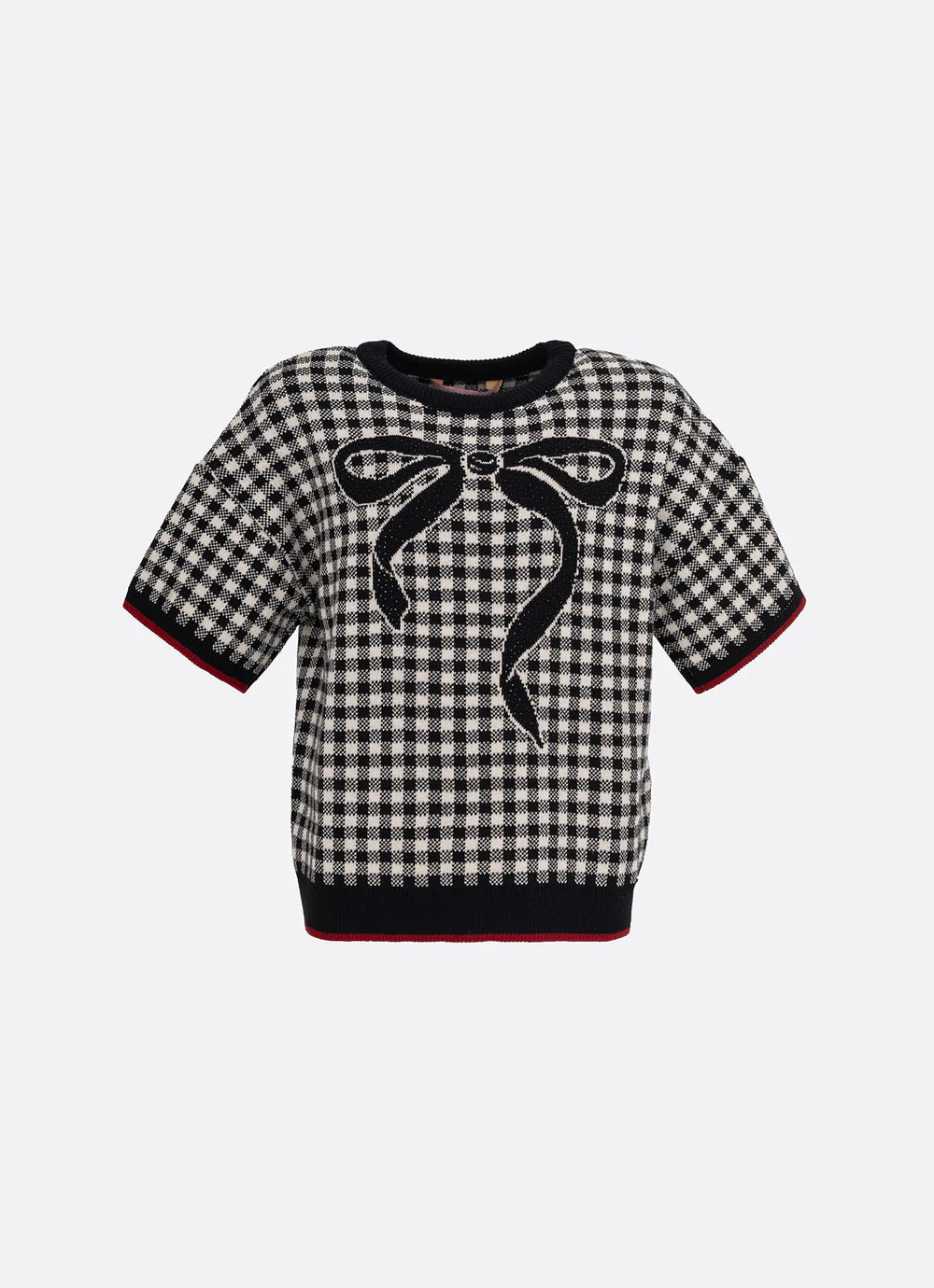 Blusa Tricot Ampla Xadrez Laço Cristal Preto Pituchinhus