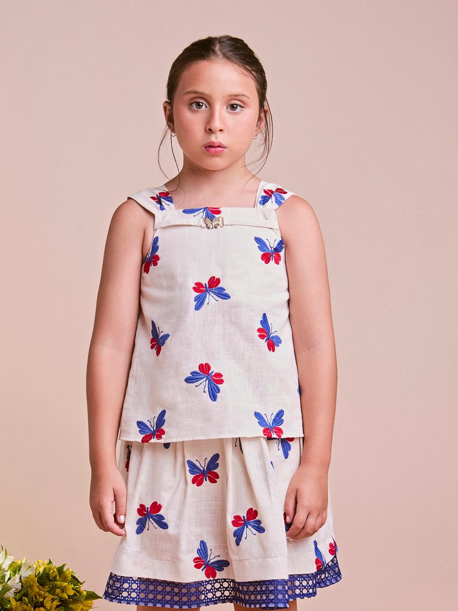 Conjunto Infantil com Bordado de Borboletas Anime