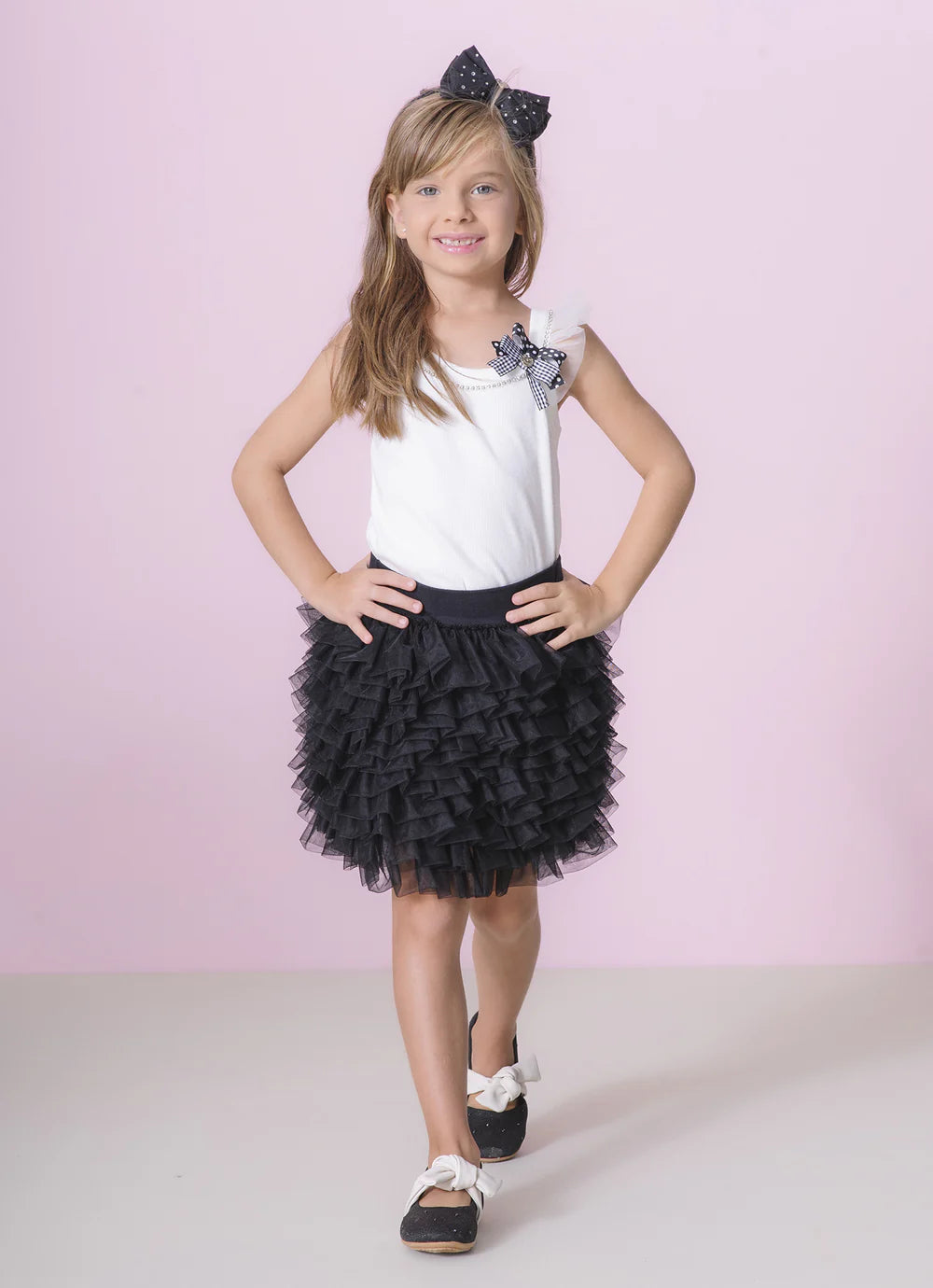 Saia Short Camadas Frufru Tule Preta Pituchinhus