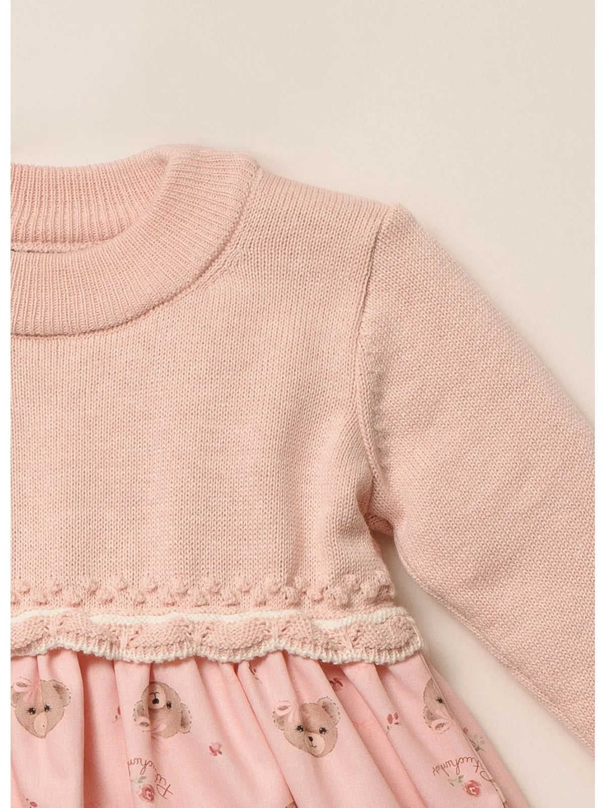 Vestido Tricot Com Saia Algodão Estampa Ursinhas Com Calcinhas - BambolePetit