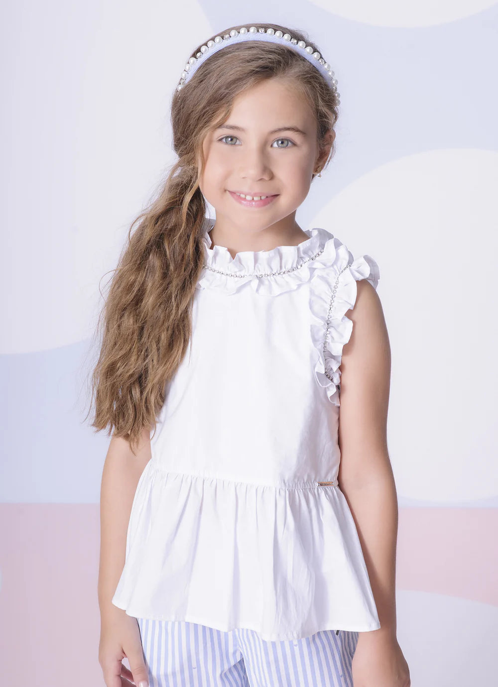 Blusa Tricoline Babado e Frufru Cristal Pituchinhus