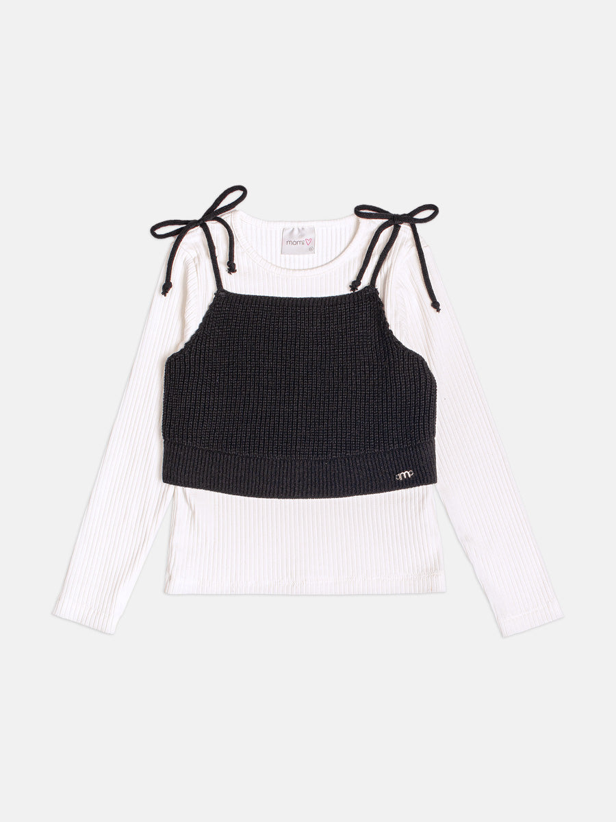 Blusa Com Top Tricot Off White Momi