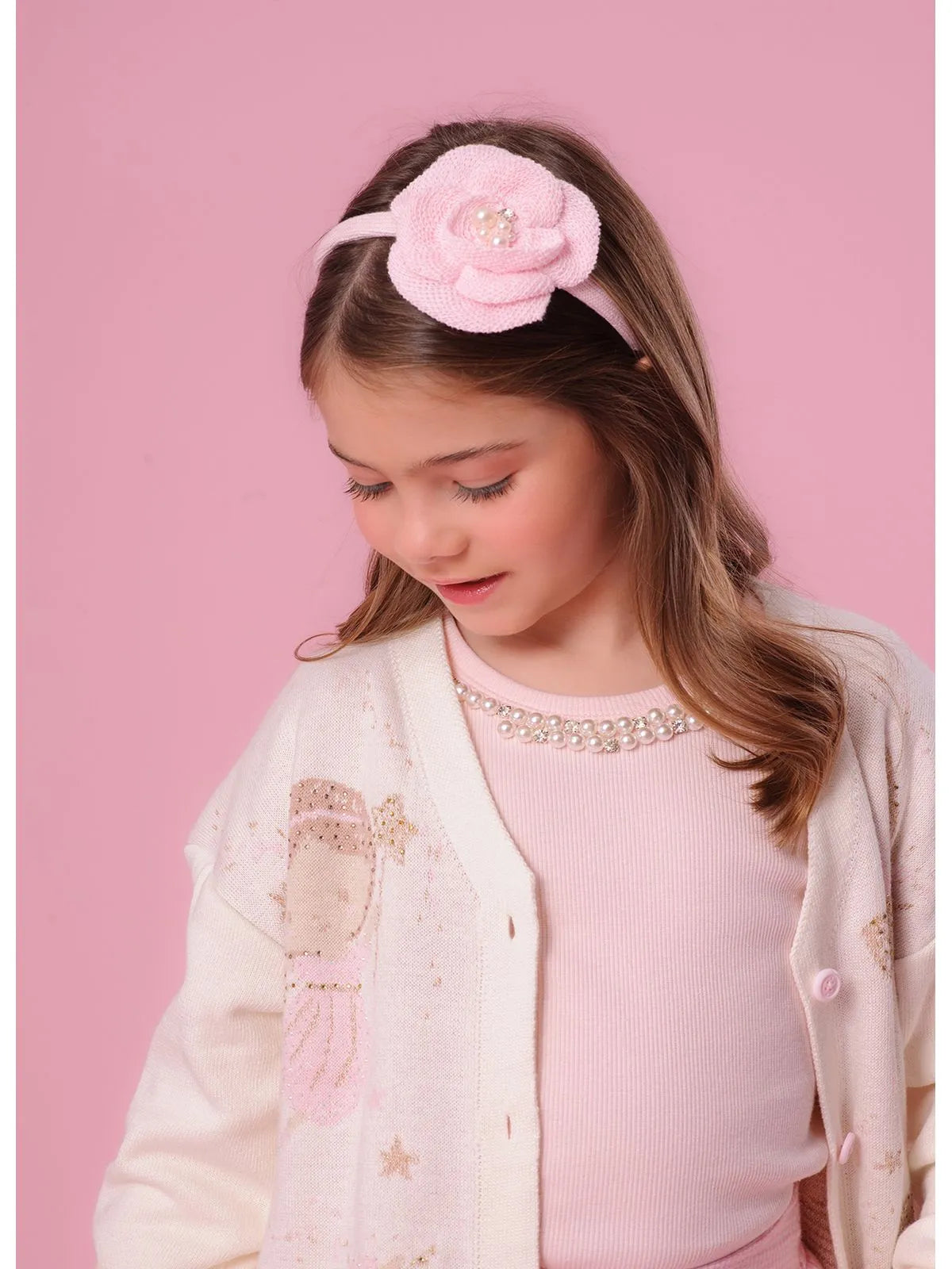Blusa Ribana Bordado Pérolas e Cristais Rosa Gelado - BambolePetit