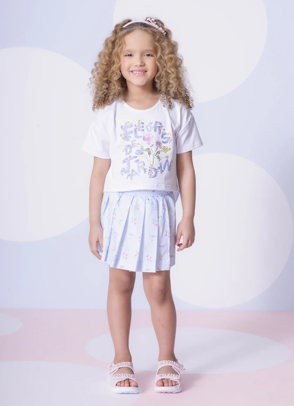 Saia Short Algodão Estampa Floral Pregas Pituchinhus