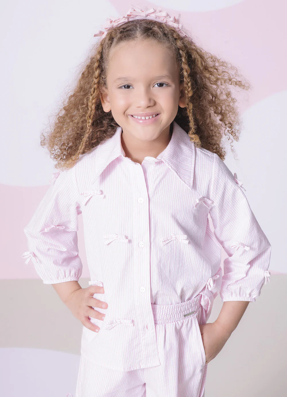 Camisa Algodão Listrada Rosa Pituchinhus