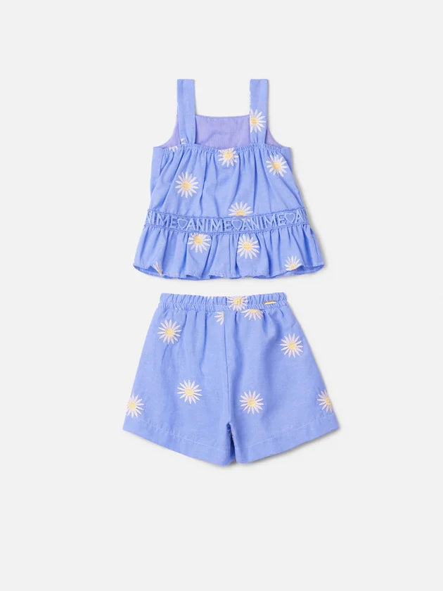 Conjunto Azul com Flores Bordadas Anime