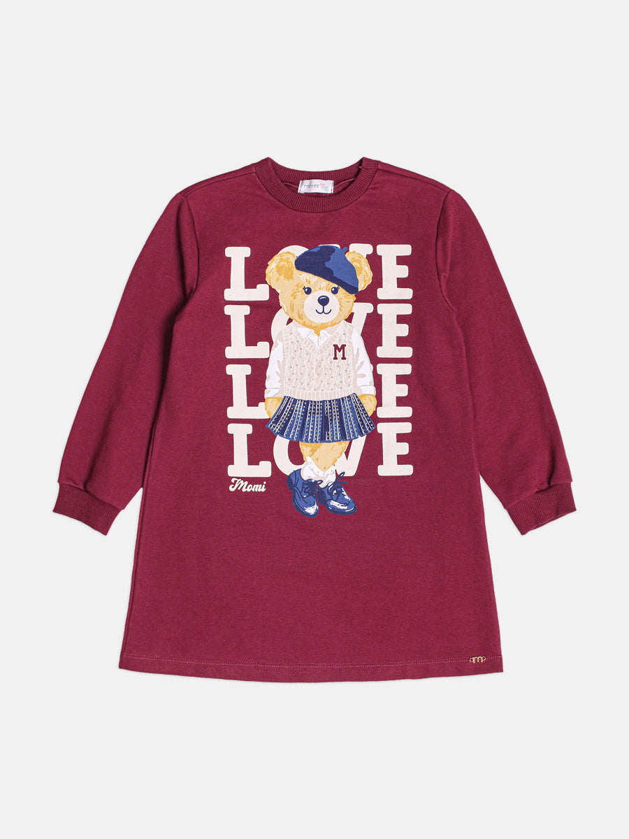 Vestido Manga Longa Ursinha Com Strass Cranberry Juice Momi
