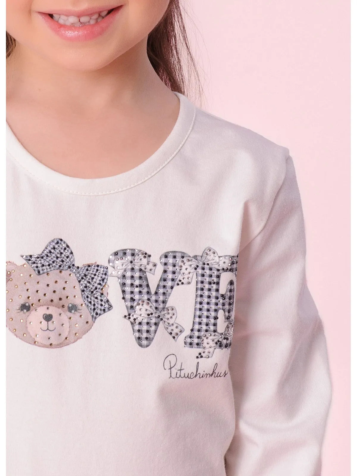 Blusa Cotton Serigrafia Love Cristais Off White - BambolePetit