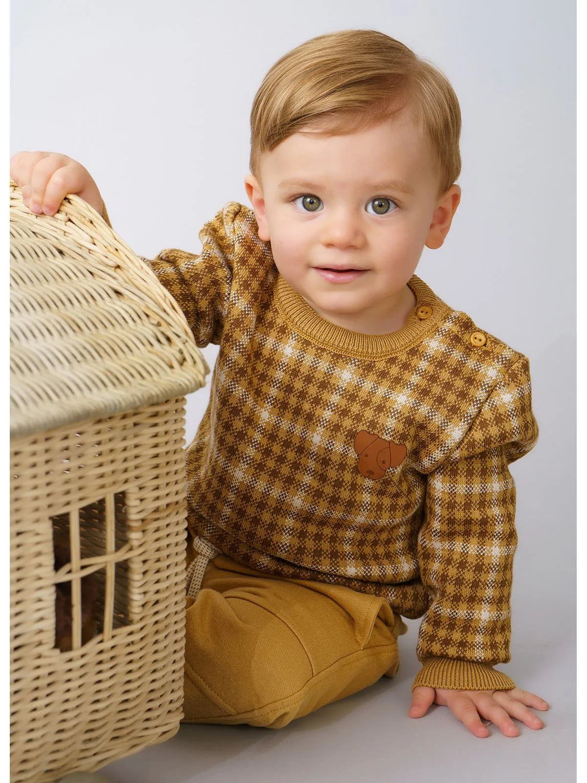 Blusa Tricot Xadrez Patche Couro For Boys Amarelo Tabua - BambolePetit