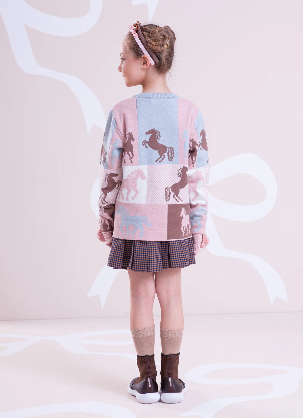 Blusa Tricot Jacquard Multi Cavalinhos Rosa Dolce Pituchinhus