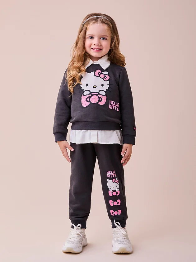 Conjunto Casaco E Calca Grafite Escuro Hello Kitty - BambolePetit