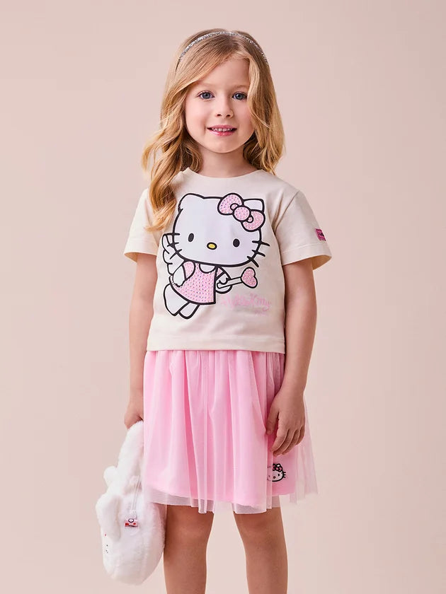 Conjunto Blusa Saia Bege Hello Kitty - BambolePetit