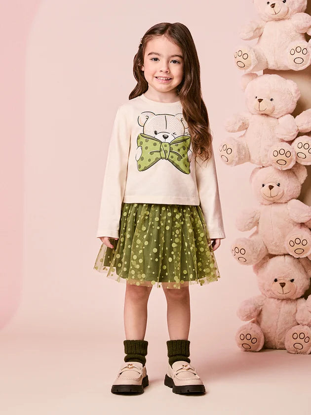 Conjunto Blusa Manga Longa e Saia Bege Vanilla Momi