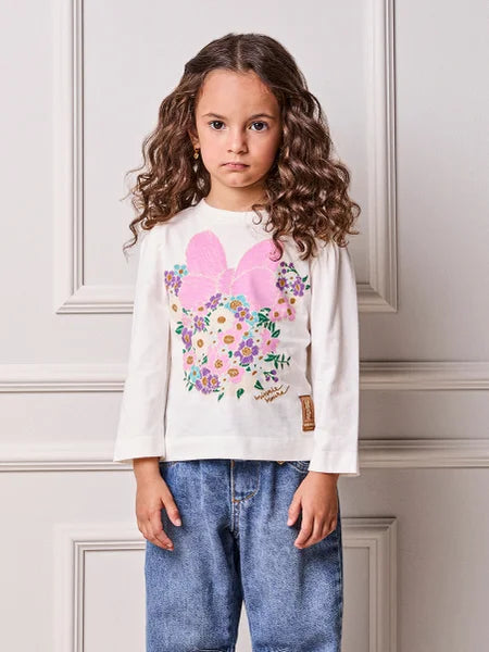 T-Shirt Manga Longa Minnie Flores Perola Animê